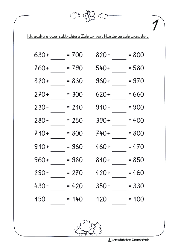 Kopfrechnen im ZR 1.000 mit HZ-Zahlen und Z-Zahlen - Plus und Minus